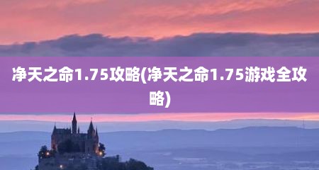 净天芝命1.75攻略(净天芝命1.75游戏全攻略)