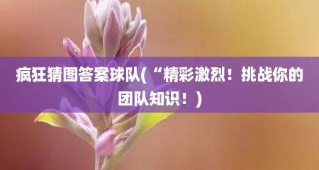 疯狂猜图答案球队(“精彩激烈！挑战你的团队知识！)