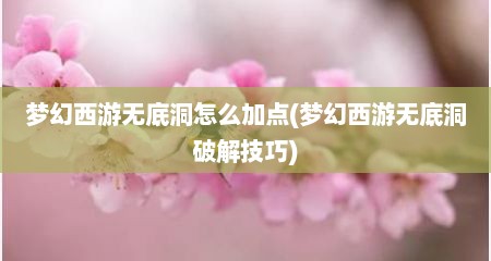 梦幻西游无底洞怎么加点(梦幻西游无底洞破解技巧)