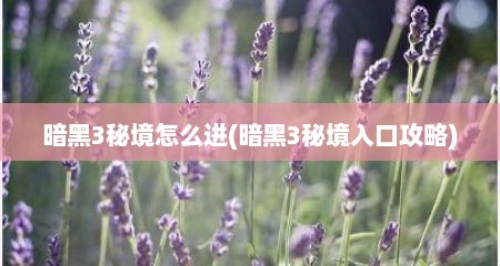 暗黑3秘境怎么进(暗黑3秘境入口攻略)