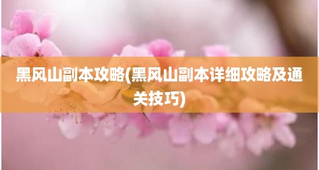 黑风山副本攻略(黑风山副本详细攻略及通关技巧)