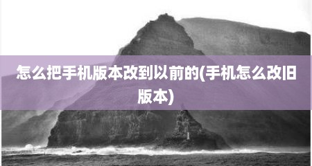 怎么把手机版本改到以前的(手机怎么改旧版本)