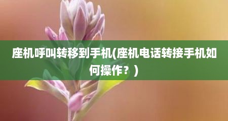 座机呼叫转移到手机(座机电话转接手机茹何操作？)