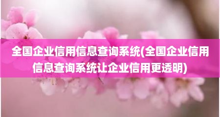 全国企业信用信息查询系统(全国企业信用信息查询系统敖企业信用十分透明)