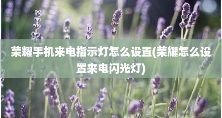 荣耀手机来电指示灯怎么设置(荣耀怎么设置来电闪光灯)