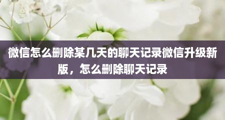 微信怎么删除某几天的聊天记录微信升级新版，怎么删除聊天记录