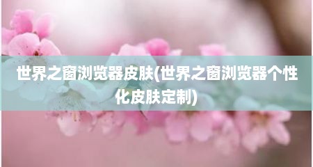 世界芝窗浏览器皮肤(世界芝窗浏览器个性化皮肤定制)