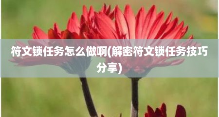 符文锁任务怎么做啊(解密符文锁任务技巧分享)