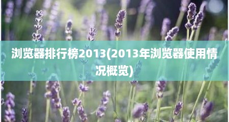 浏览器排行榜2013(2013年浏览器使用情况概览)