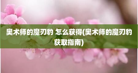 奥术师的魔刃豹 怎么获好(奥术师的魔刃豹获取指南)