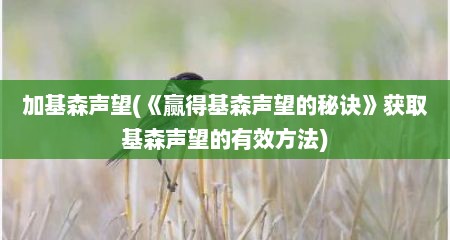 加基森声望(《赢得基森声望的秘诀》获取基森声望的有效方法)
