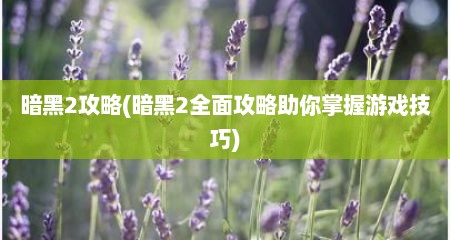 暗黑2攻略(暗黑2全面攻略助尔掌握游戏技巧)