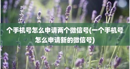 个手机号怎么申请两个微信号(一个手机号怎么申请新的微信号)