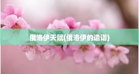 俄洛伊天赋(俄洛伊的造诣)