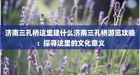 济南三孔桥这里建什么济南三孔桥游览攻略：探寻这里的文化意义