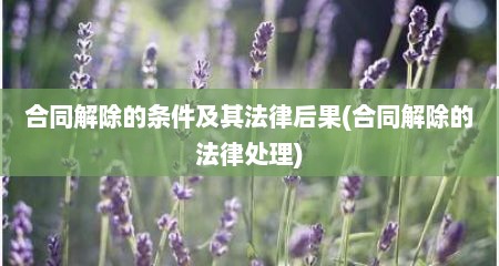合同解除的条件及其法律后果(合同解除的法律处理)