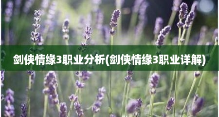 剑侠情缘3职业分析(剑侠情缘3职业详解)