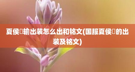 夏侯惇输出装怎么出和铭文(国服夏侯惇的出装及铭文)