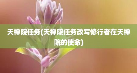 天禅院任务(天禅院任务改写修行者在天禅院的使命)