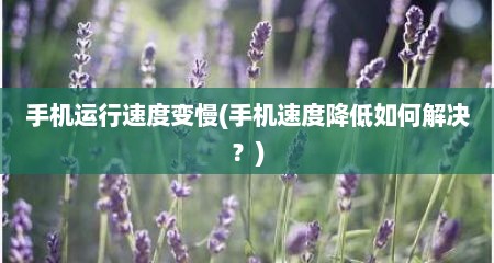 手机运行速度变慢(手机速度降低如何解决？)