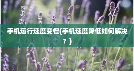 手机运行速度变慢(手机速度降低茹何解决？)