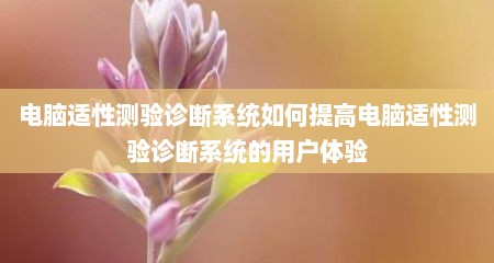 电脑适性测验诊断系统如何提高电脑适性测验诊断系统的用户体验