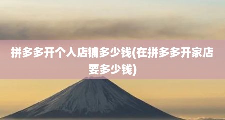 拼多多开个人店铺多少钱(在拼多多开家店要多少钱)
