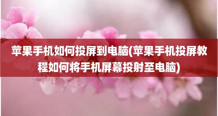 苹果手机如何投屏到电脑(苹果手机投屏教程如何将手机屏幕投射至电脑)