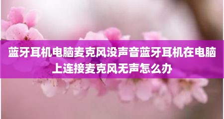 蓝牙耳机电脑麦克风没声音蓝牙耳机在电脑上连接麦克风无声怎么办