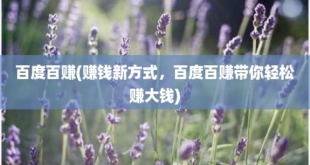 百度百赚(赚钱新方式，百度百赚带尔轻松赚大钱)