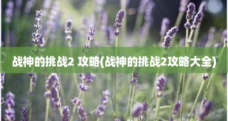 战神的挑战2 攻略(战神的挑战2攻略大全)