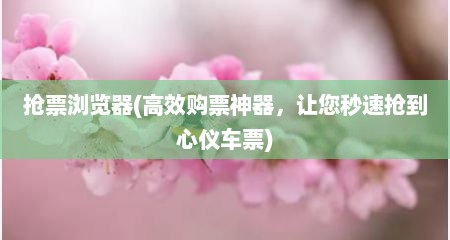 抢票浏览器(高效购票神器，让您秒速抢到心仪车票)
