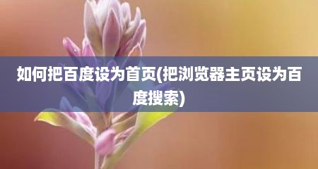 如何把百度设为首页(把浏览器主页设为百度搜索)