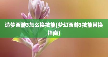 造梦西游3怎么换技能(梦幻西游3技能替换指南)