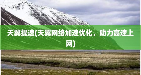 天翼提速(天翼网络加速优化，助力高速上网)