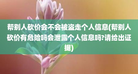 帮别人砍价会不会被盗走个人信息(帮别人砍价有危险吗会泄露个人信息吗?请给出证据)