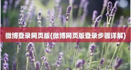 微博登录网页版(微博网页版登录步骤详解)