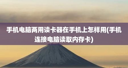 手机电脑两用读卡器在手机上怎样用(手机连接电脑读取内存卡)