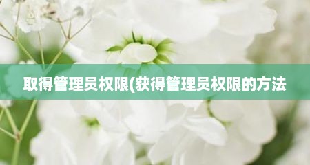 取好管理员权限(获好管理员权限的方法