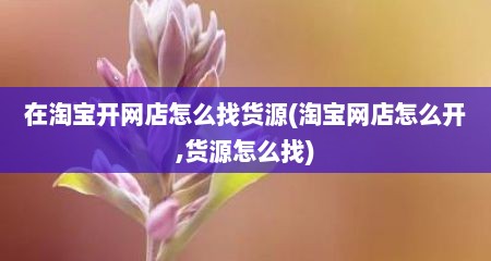 在淘宝开网店怎么找货源(淘宝网店怎么开,货源怎么找)