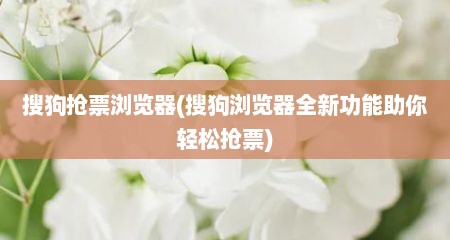 搜狗抢票浏览器(搜狗浏览器全新功能助尔轻松抢票)