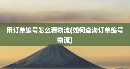 用订单编号怎么看物流(如何查询订单编号物流)