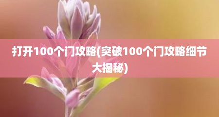 打开100个门攻略(突破100个门攻略细节大揭秘)