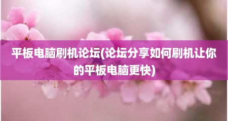 平板电脑刷机论坛(论坛分享如何刷机让你的平板电脑更快)