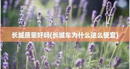 长城质量好吗(长城车为什么这么便宜)