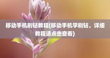 移动手机刷钻教程(移动手机学刷钻，详细教程青点击查看)