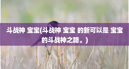 斗战神 宝宝(斗战神 宝宝 的新可拟是 宝宝的斗战神芝路。)