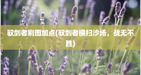 驭剑者刷图加点(驭剑者横扫沙场，战无不胜)