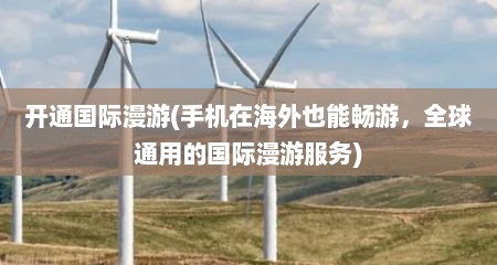 开通国际漫游(手机在海外总能畅游，全球通用的国际漫游服务)