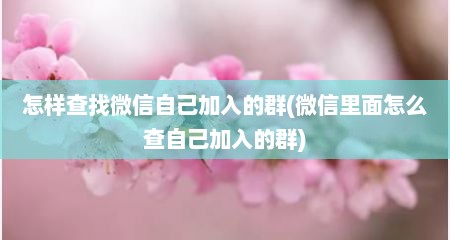 怎样查找微信自己加入的群(微信里面怎么查自己加入的群)